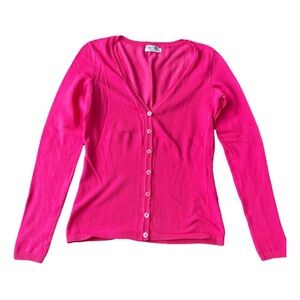 Anti - Flirt , vintage Women’s Hot Pink V-Neck Button Cardigan USA 2